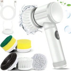 Magic Electric Cleaning Brush – USB Rechargeable, 5-in-1 Cordless Power Scrubber with 5 Brush Heads (White)