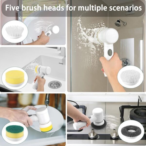 Magic Electric Cleaning Brush – USB Rechargeable, 5-in-1 Cordless Power Scrubber with 5 Brush Heads (White) - Image 2