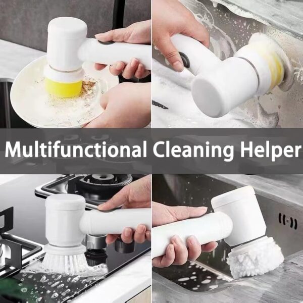Magic Electric Cleaning Brush – USB Rechargeable, 5-in-1 Cordless Power Scrubber with 5 Brush Heads (White) - Image 3