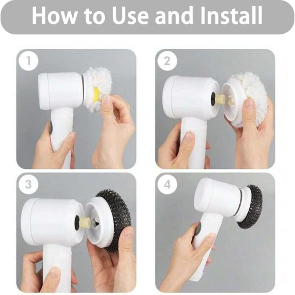 Magic Electric Cleaning Brush – USB Rechargeable, 5-in-1 Cordless Power Scrubber with 5 Brush Heads (White) - Image 5