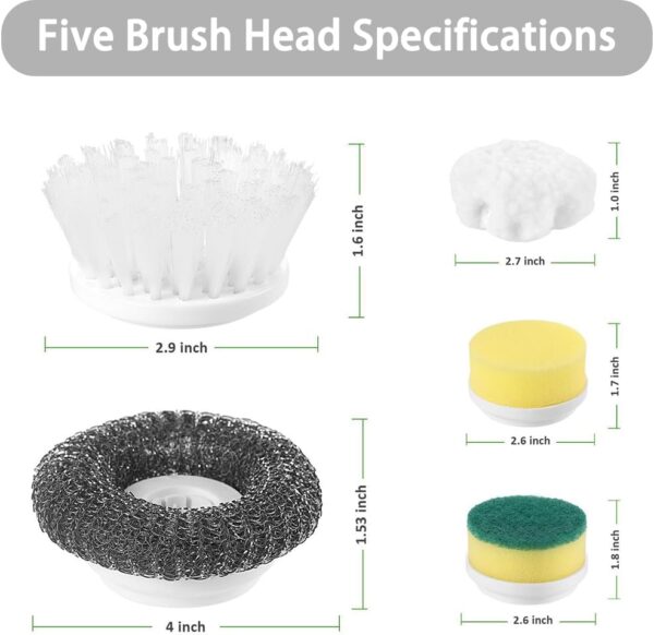 Magic Electric Cleaning Brush – USB Rechargeable, 5-in-1 Cordless Power Scrubber with 5 Brush Heads (White) - Image 6
