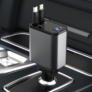4-in-1 Retractable Car Charger, 66W Fast Charging with USB A, USB C & Cables, Compatible with iPhone, Galaxy, Pixel & More