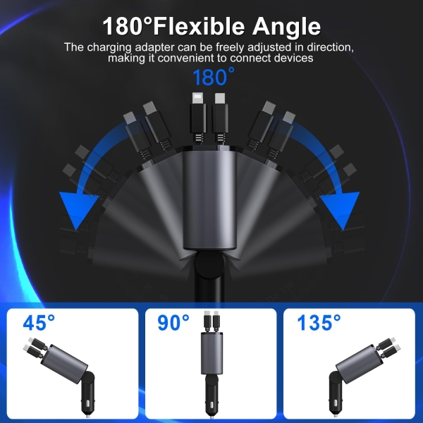 4-in-1 Retractable Car Charger, 66W Fast Charging with USB A, USB C & Cables, Compatible with iPhone, Galaxy, Pixel & More - Image 2